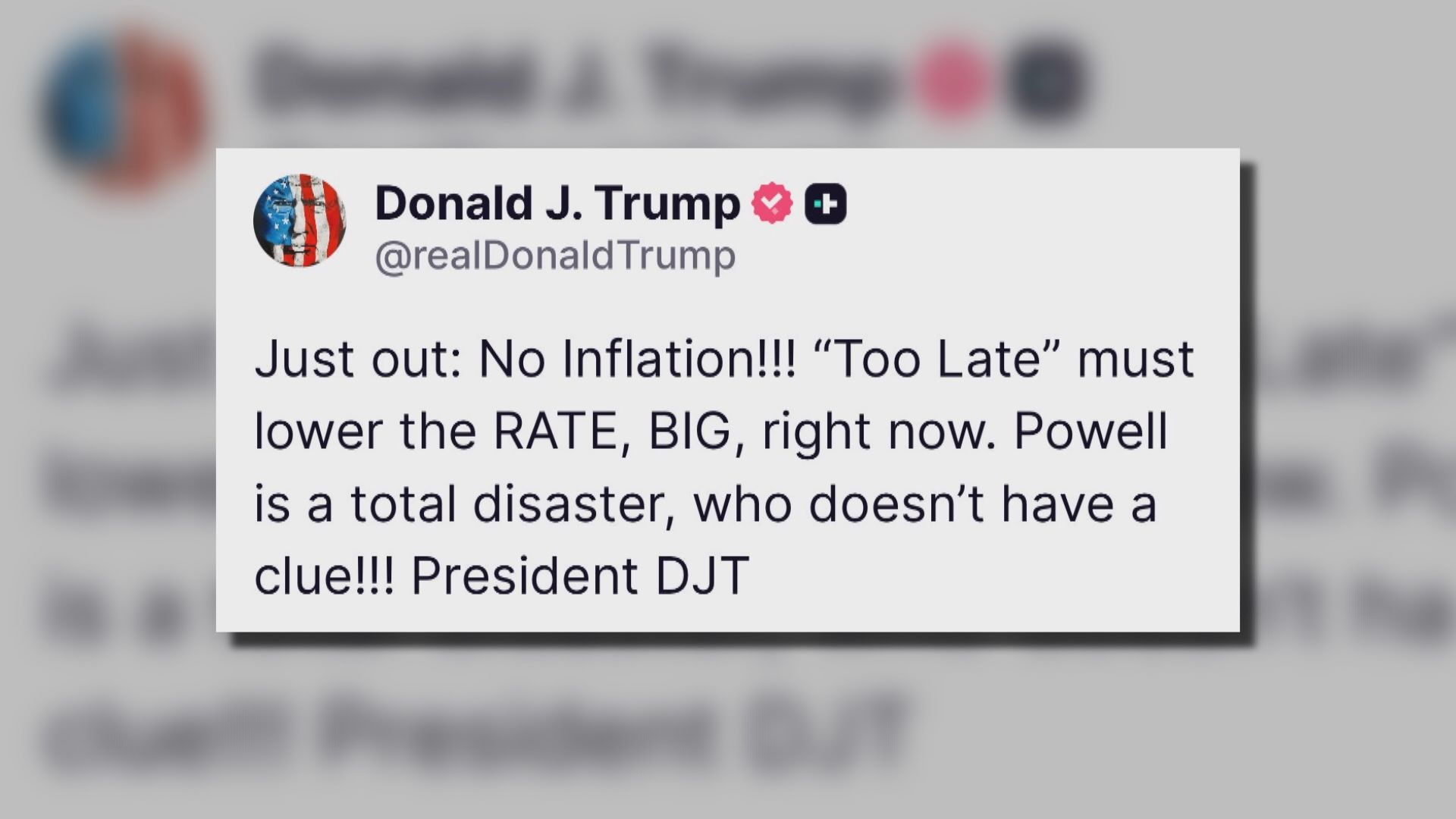 【上月PPI爆冷跌】特朗普再發文促鮑威爾大手減息