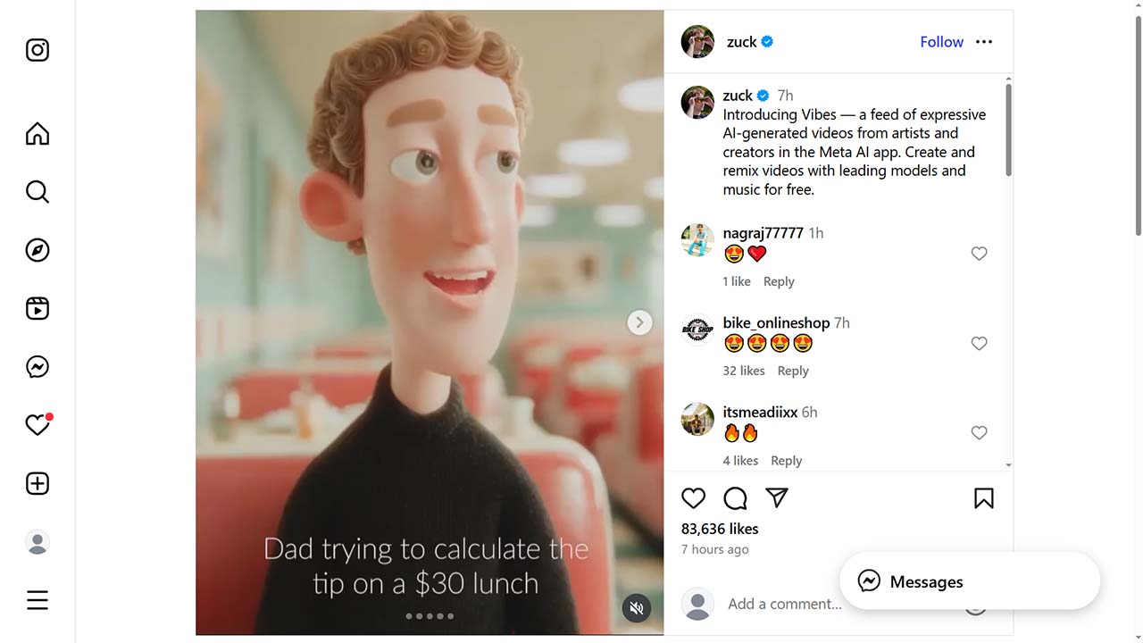 Meta推全新AI短片feed「Vibes」　AI短片集中地