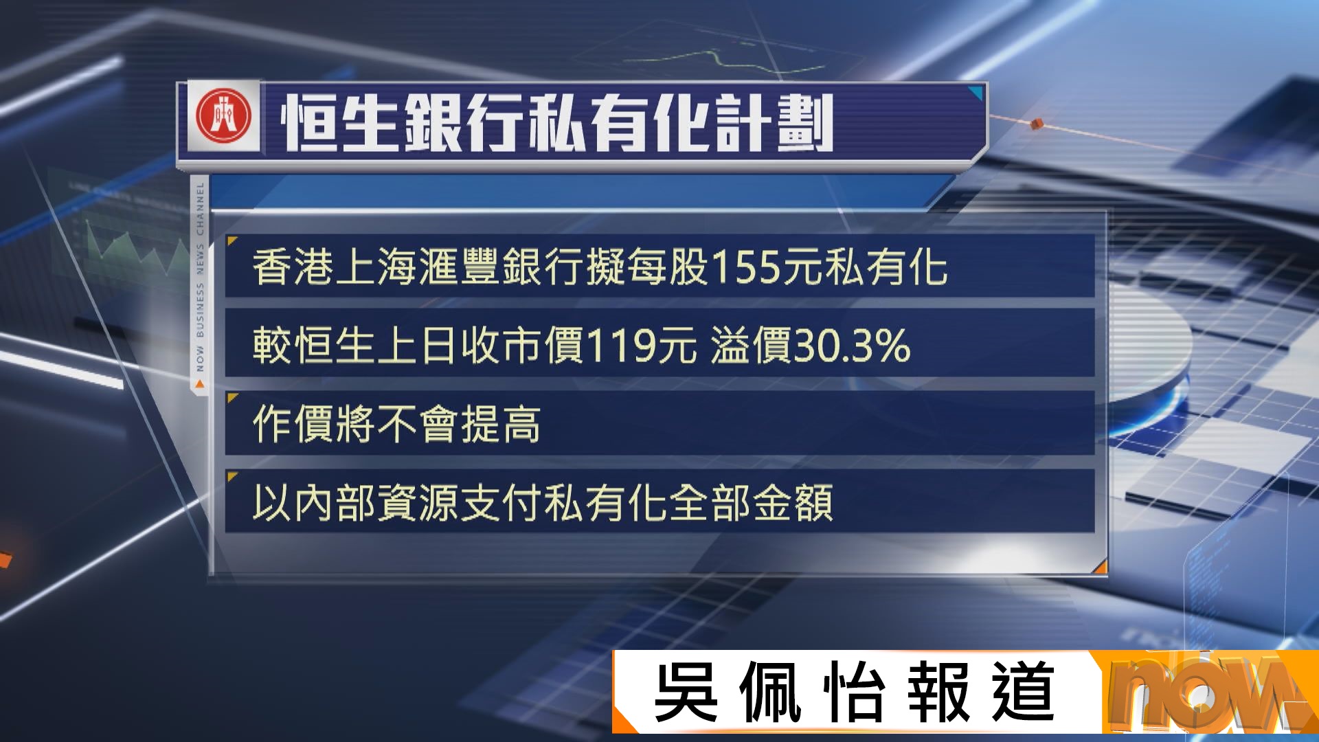 恒生私有化｜每股作價155元　恒生將結束53年上市地位