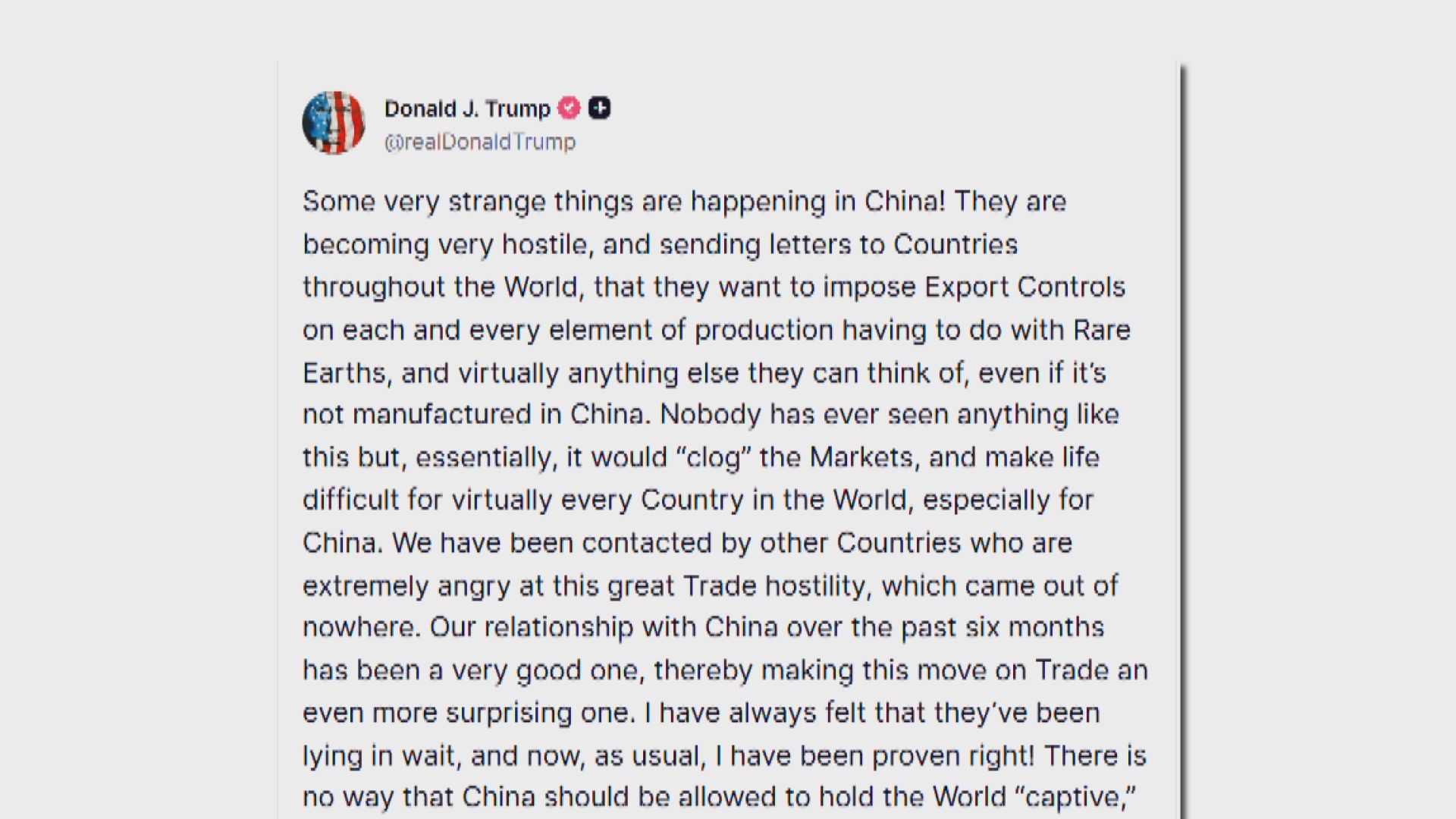 特朗普發文稱似乎沒理由在APEC與習近平會面