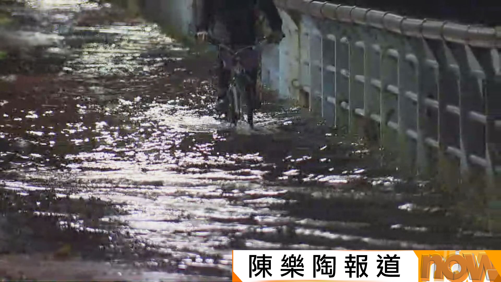城門河晚上水位上漲　有人踩「水上單車」