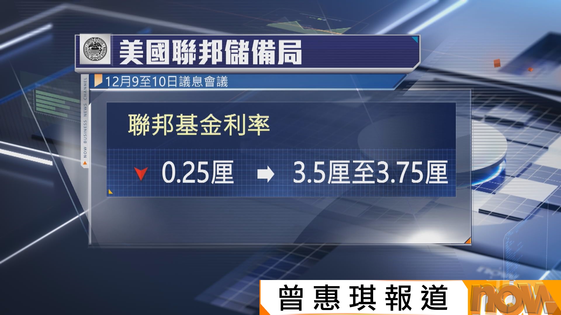 美國聯儲局減息四分一厘