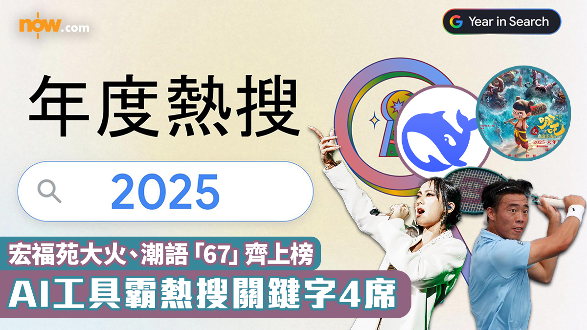 Google熱搜榜2025｜AI工具霸熱搜關鍵字4席　宏福苑大火、潮語「67」齊上榜