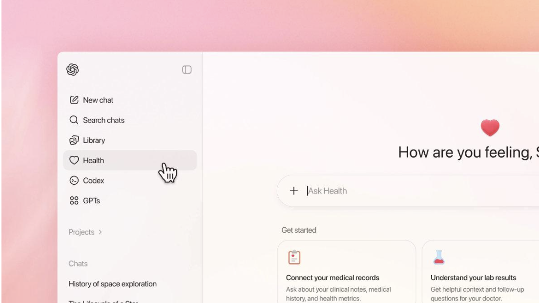 OpenAI 推出 ChatGPT Health功能  查詢健康問題會加強保護私隱