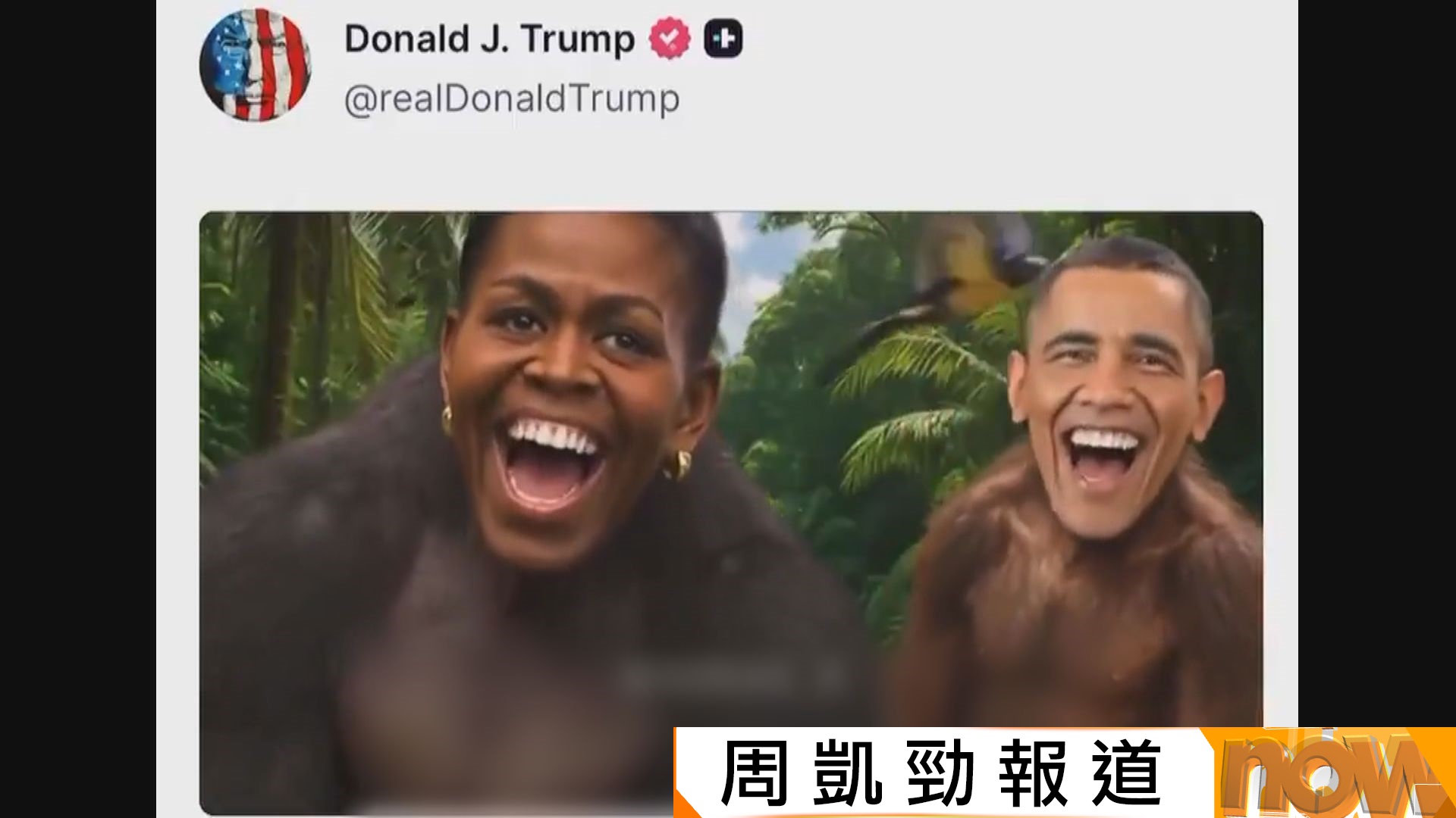 特朗普發放影片顯示奧巴馬夫婦為猩猩　白宮稱影片為職員誤發