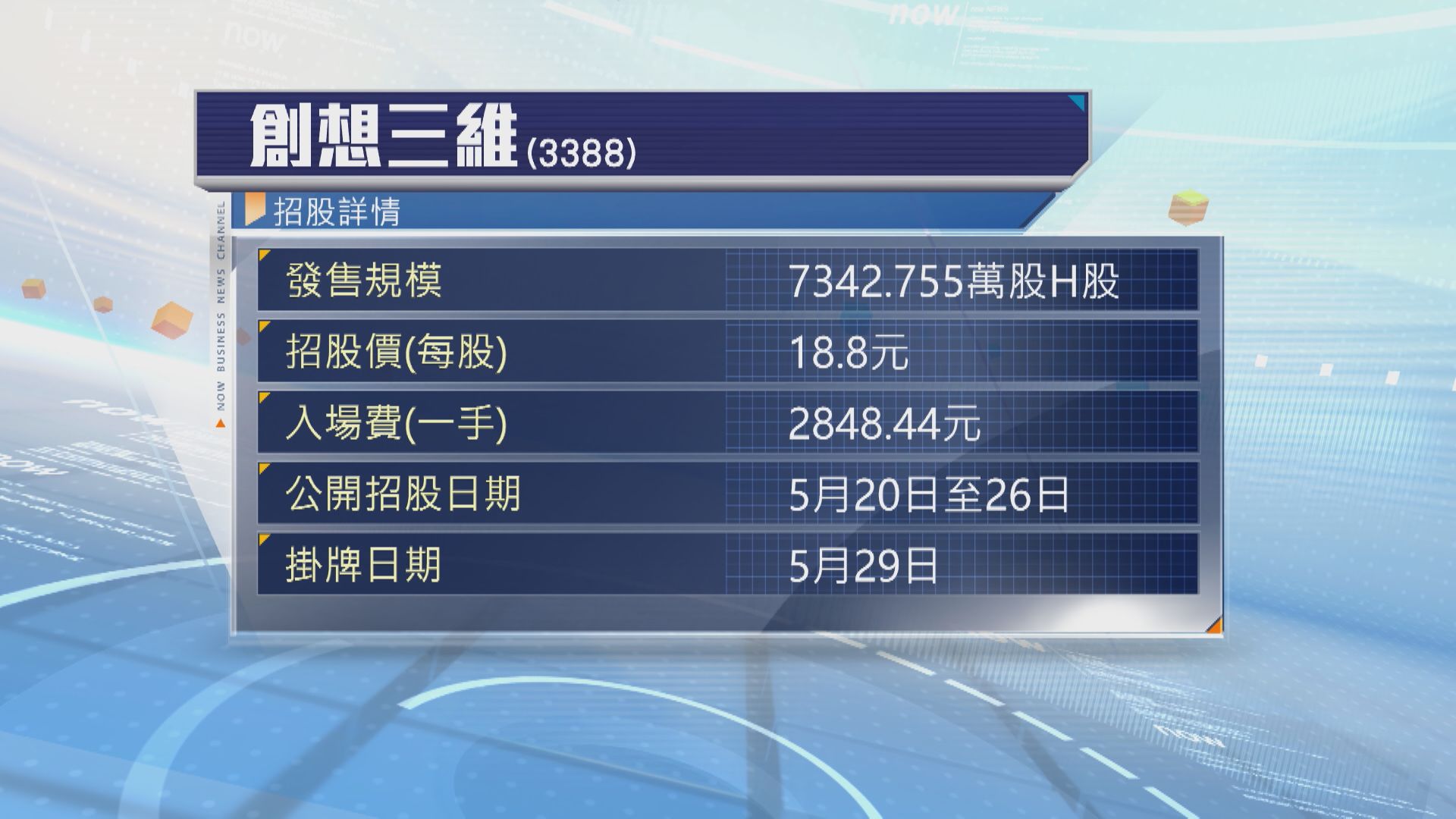 【新股IPO】創想三維今起收飛 入場費2848元