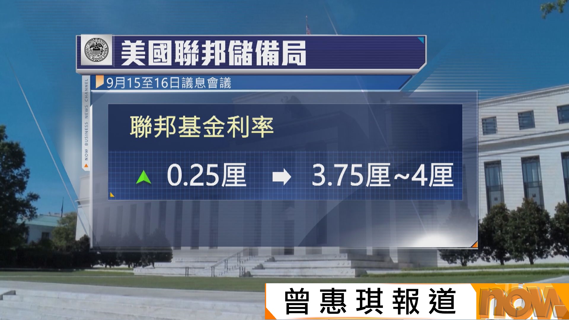 美國聯儲局加息四分一厘　三年來首次加息