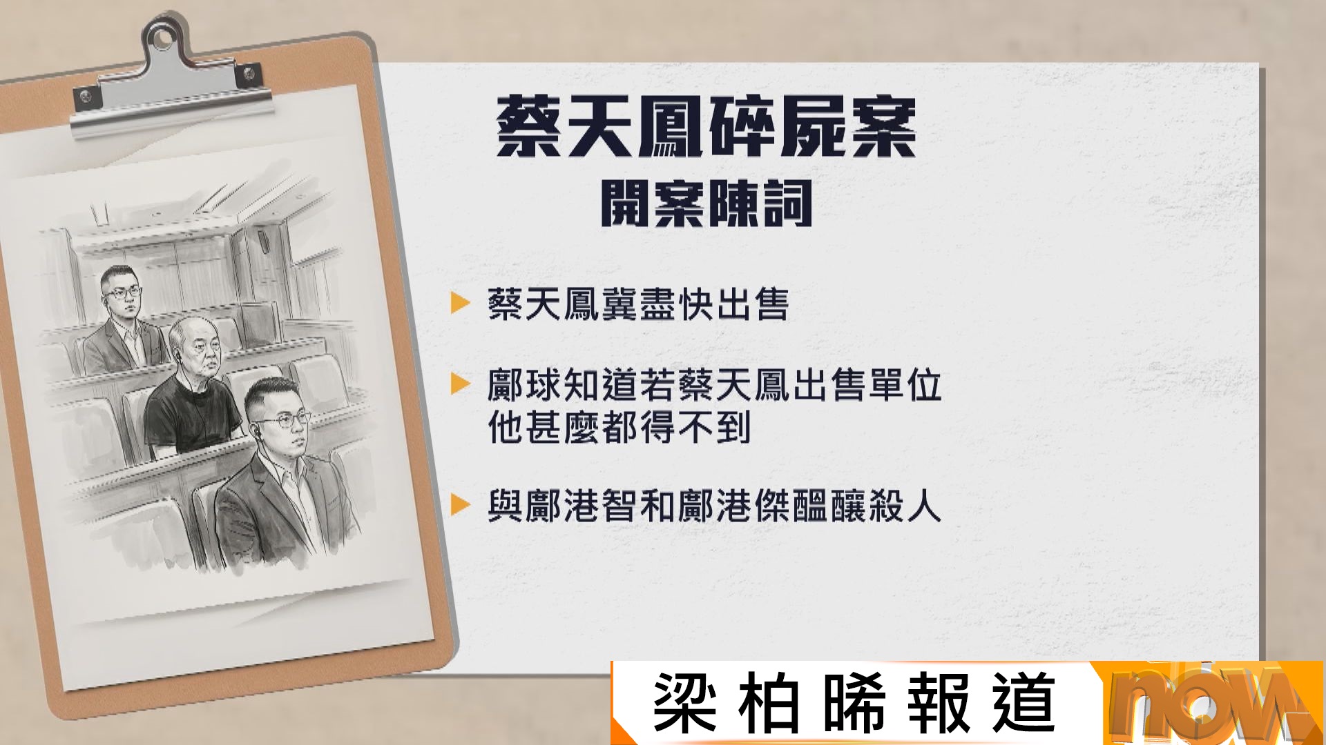 蔡天鳳碎屍案｜控方開案陳詞提到前家翁鄺球不願意放棄加多利山單位業權　與兩名兒子醞釀殺人