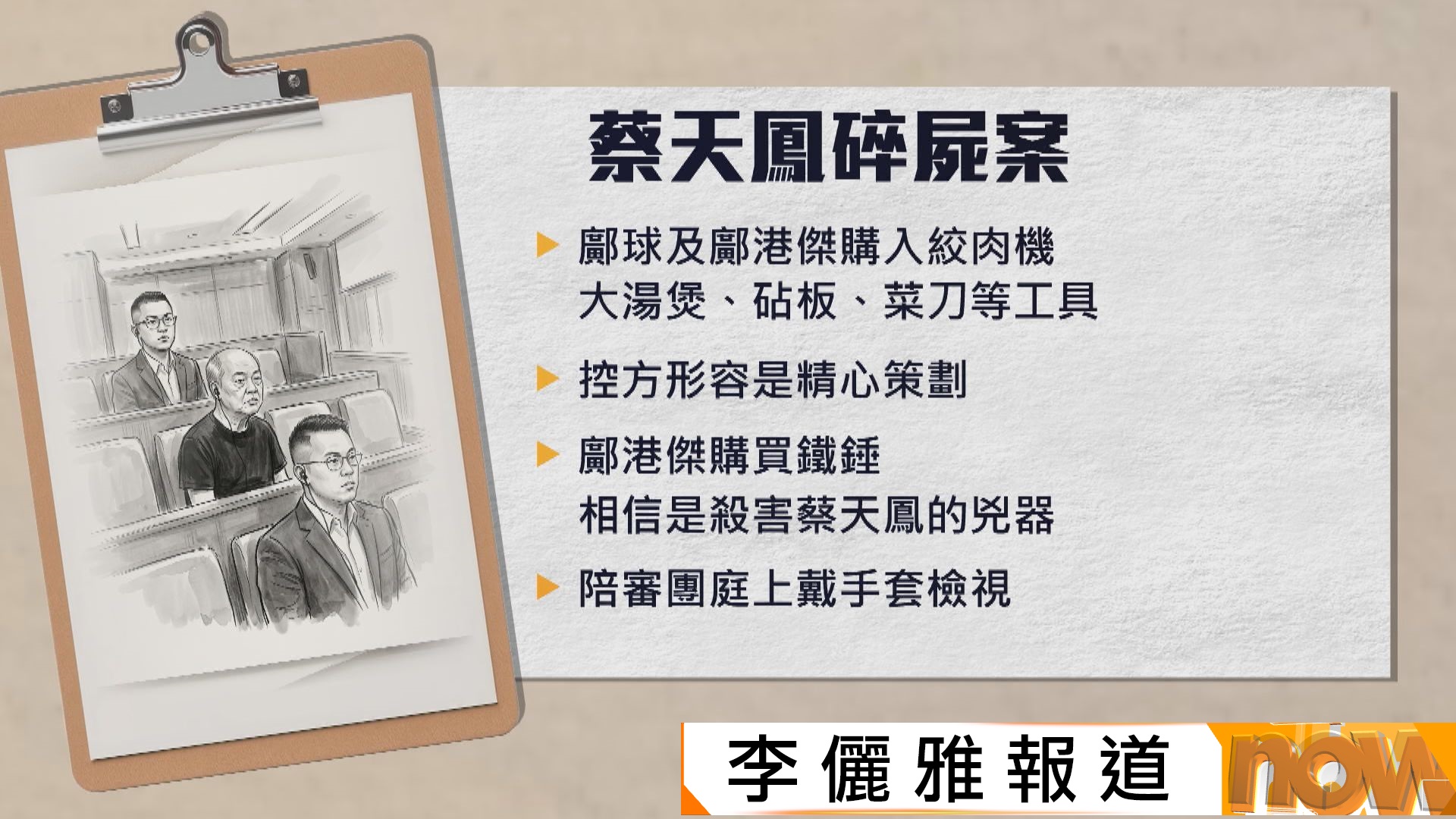 蔡天鳳碎屍案｜鄺球父子預購絞肉機大湯煲鐵錘　控方指電鋸分屍煲湯掩蓋氣味