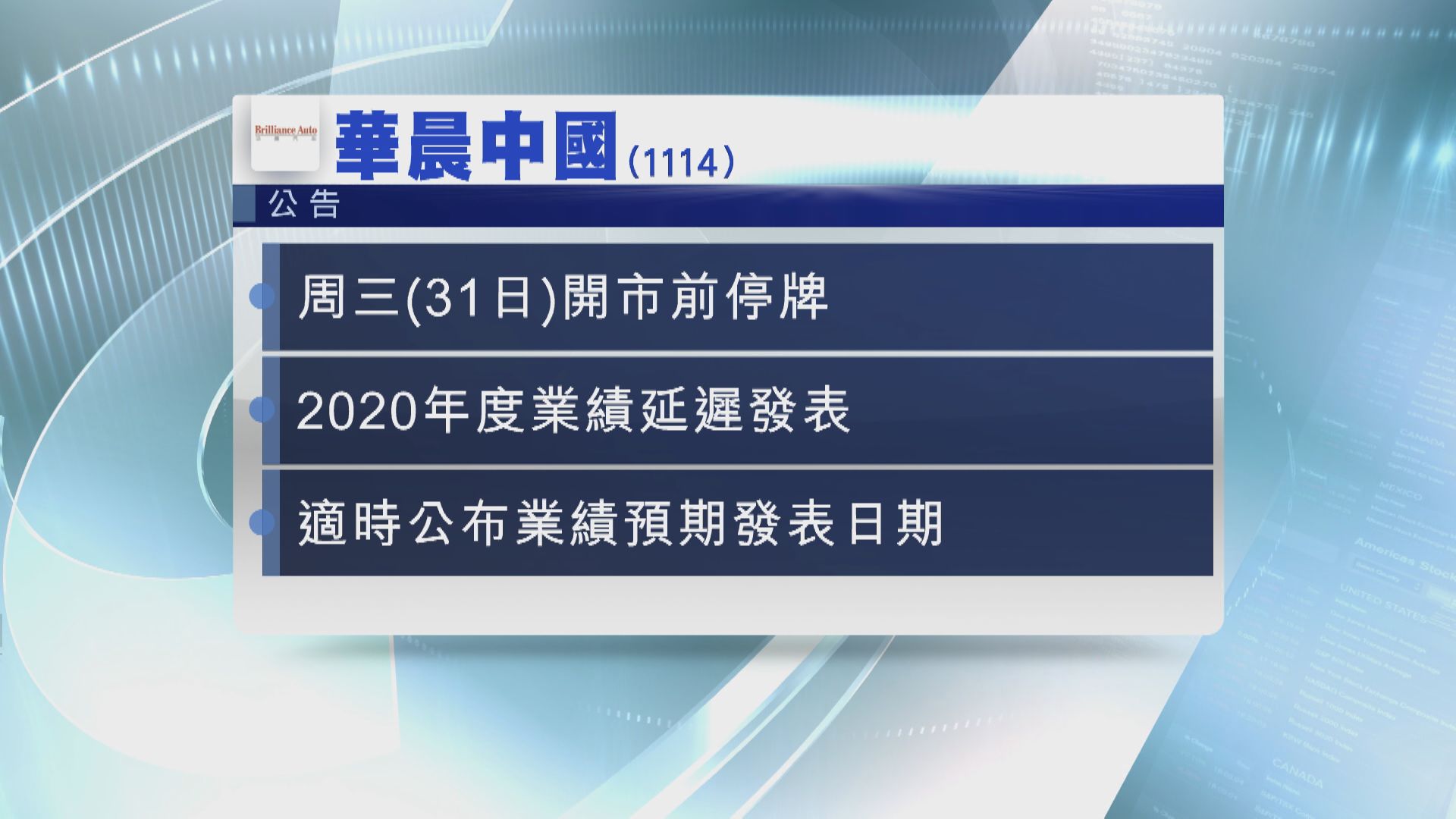 華晨:要延遲公布全年業績