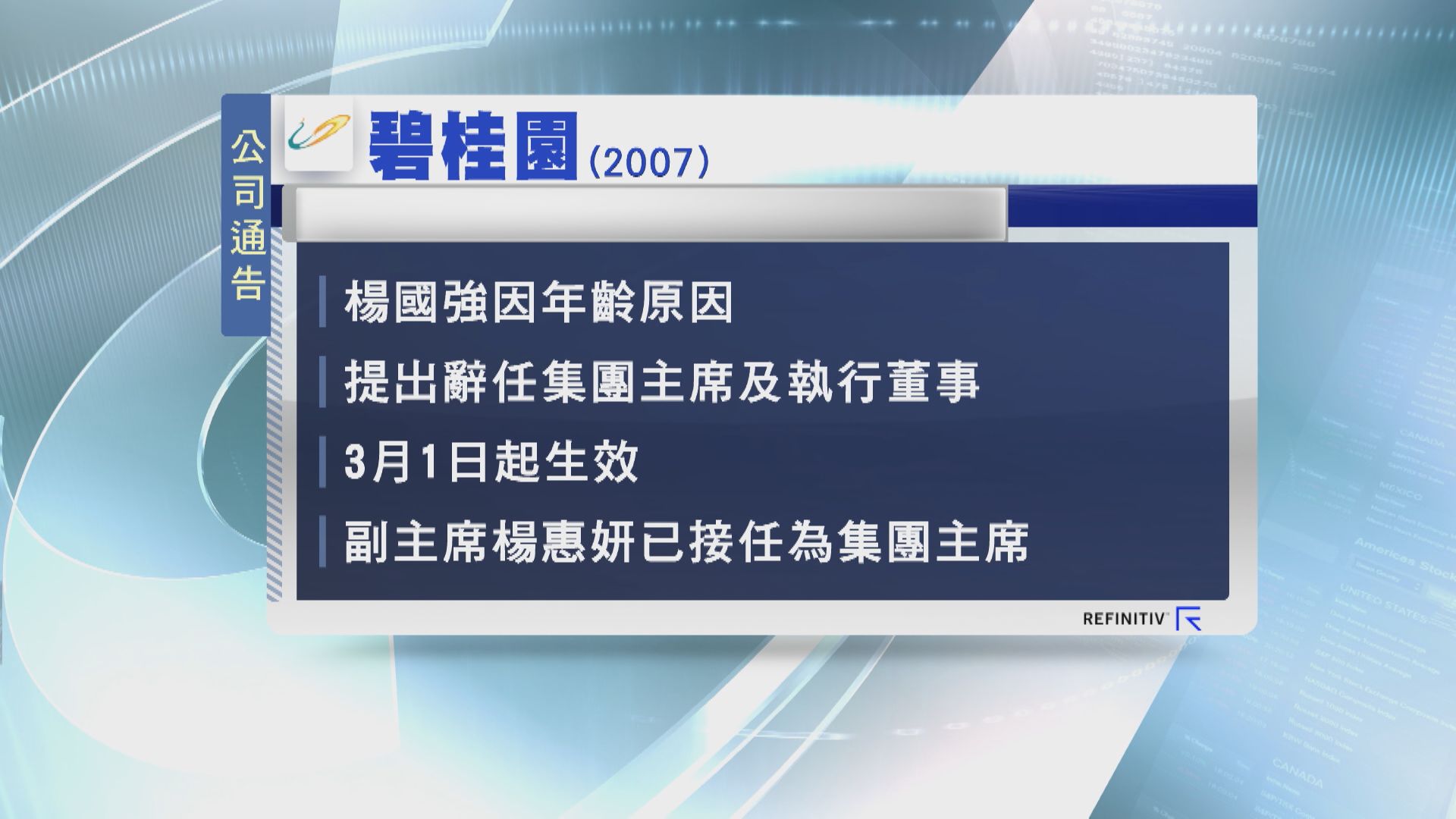 【今起生效】楊國強辭碧桂園主席  女兒楊惠妍接任