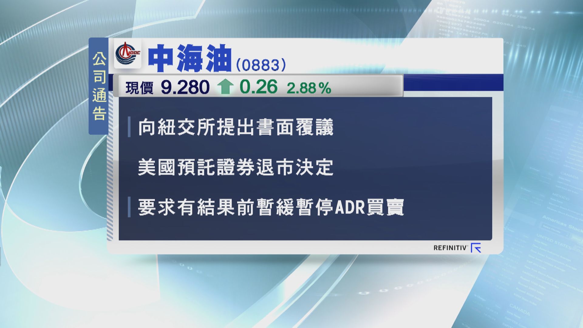 中海油要求紐交所覆議ADR除牌決定