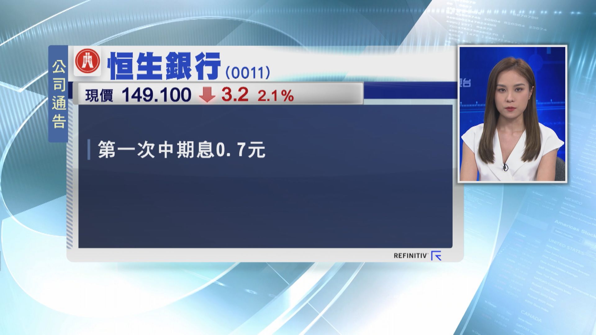 【小股東注意】恒生派中期息0.7元  大減36%