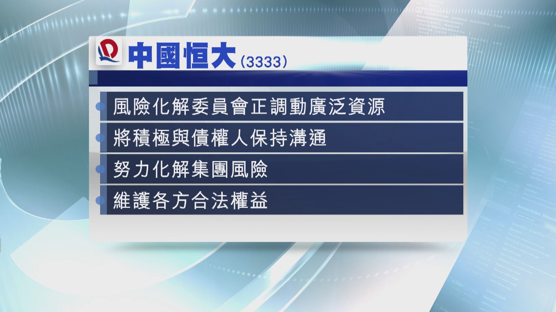 恒大:風險化解委員會正調動廣泛資源化解風險