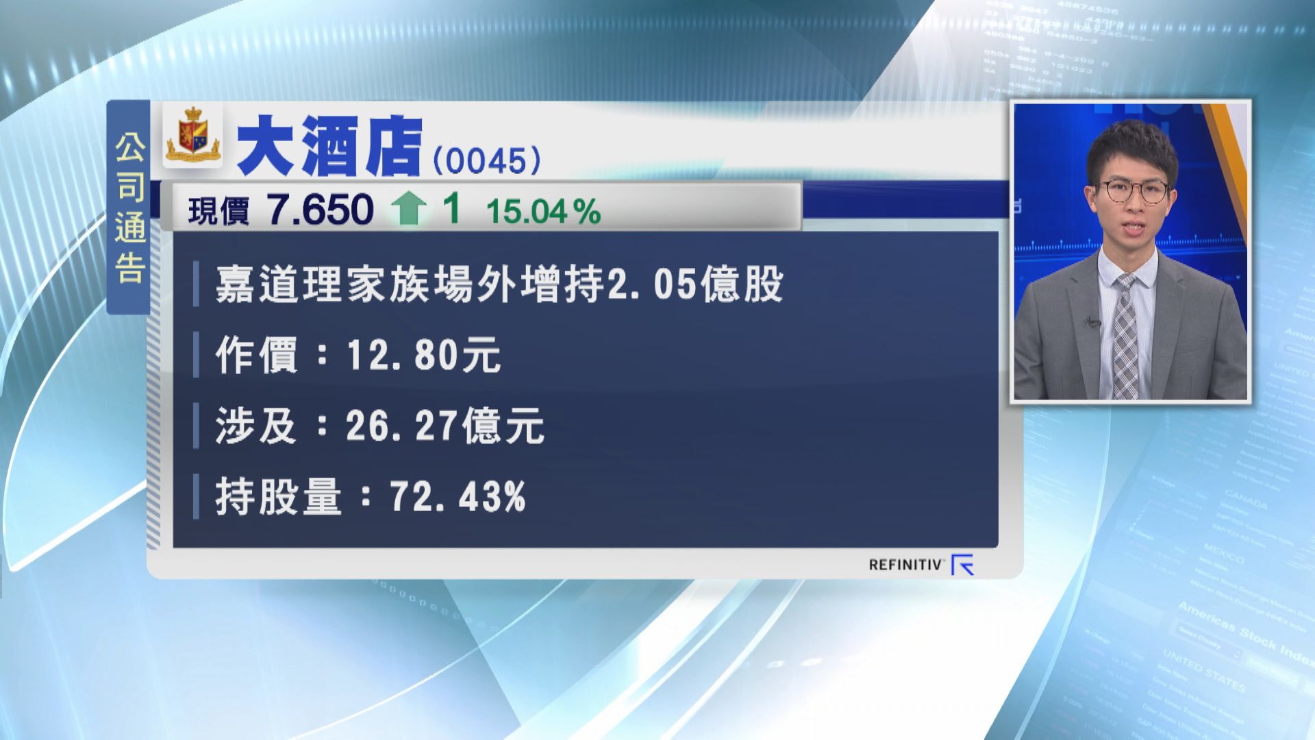 嘉道理家族斥26.3億增持大酒店