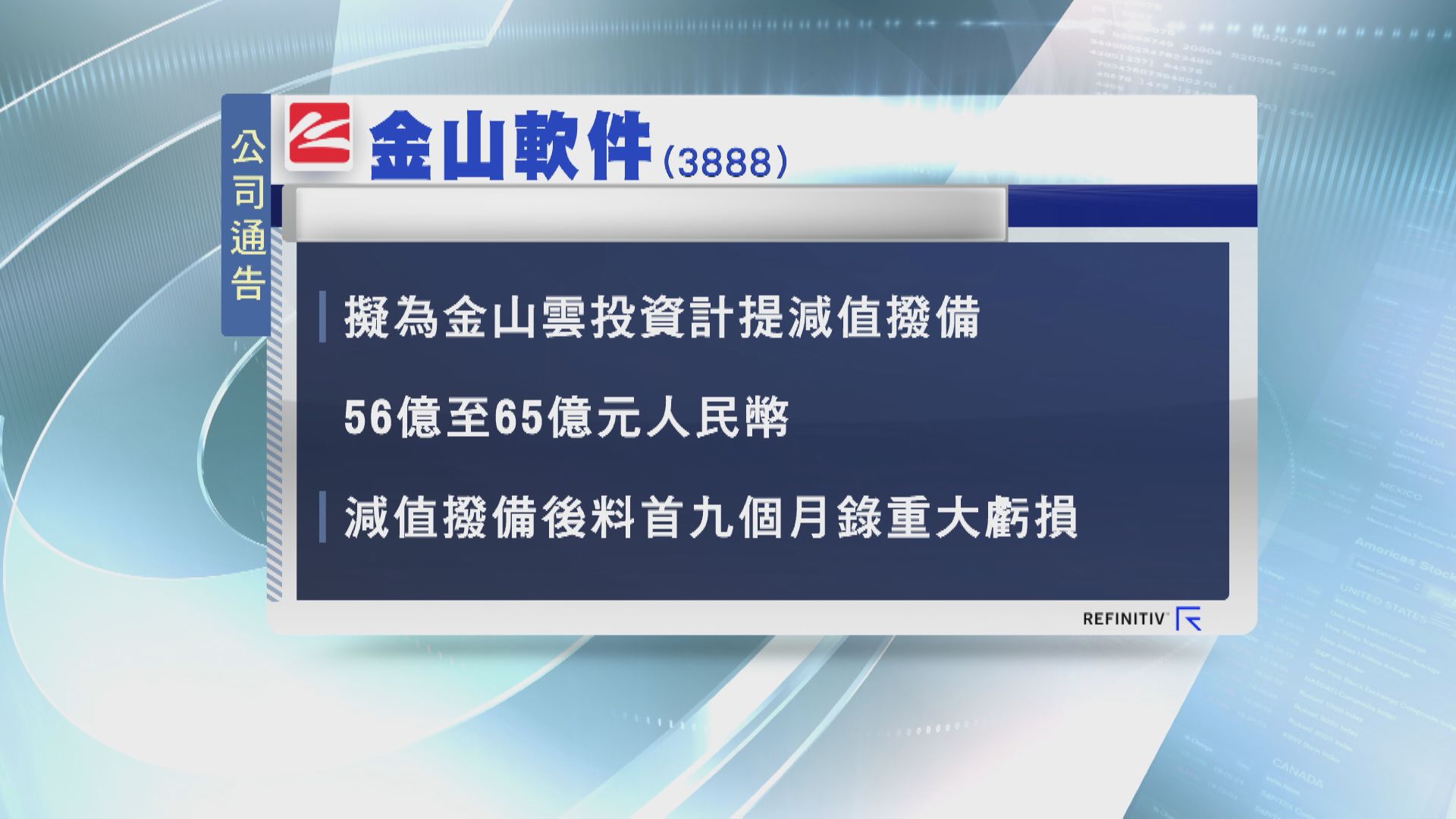 【股價低迷】金軟:擬為金山雲撥備  料首3季錄重大虧損