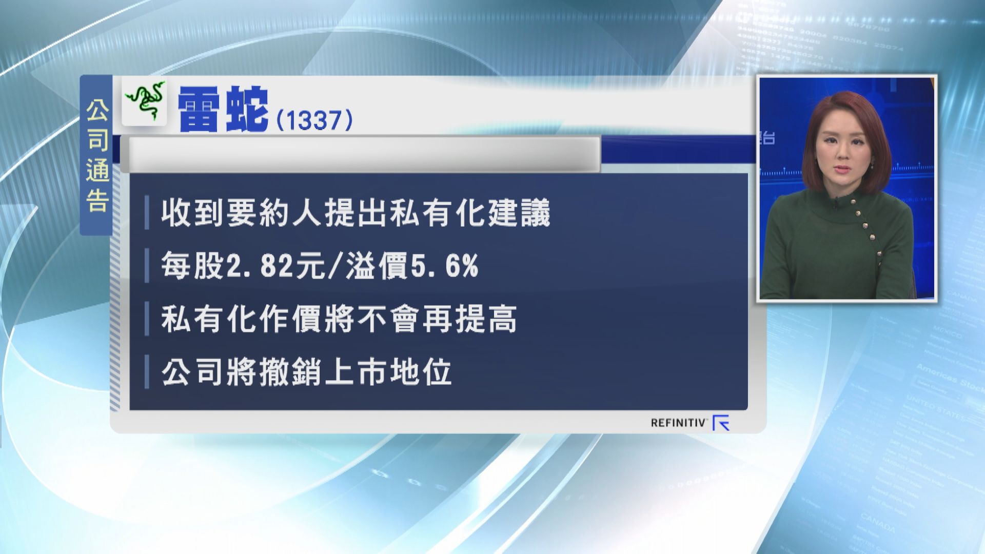 雷蛇股價插水　主席等擬溢價逾5%私有