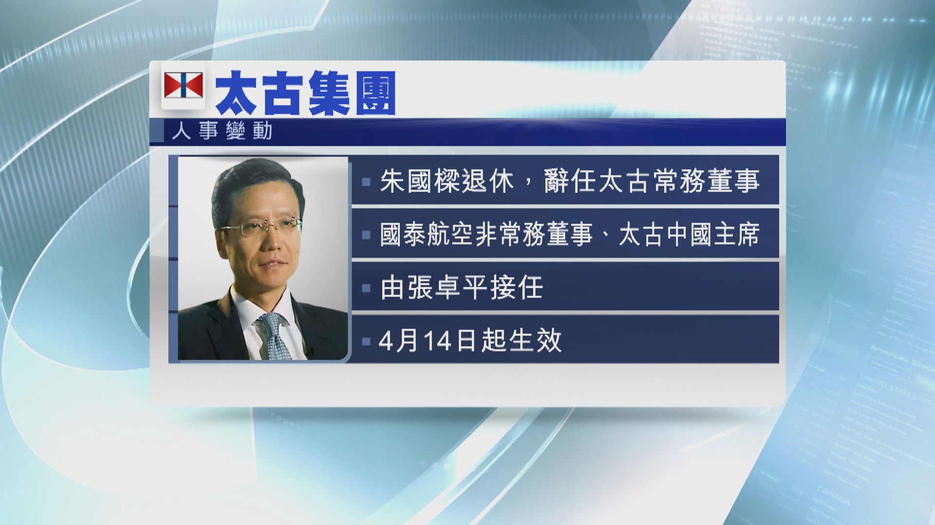 【人事變動】朱國樑辭任太古常務董事