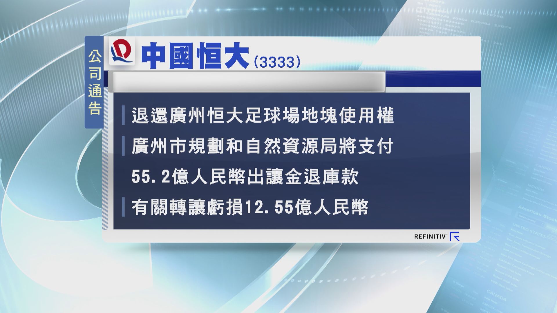 【料錄虧損】恒大退還廣州足球場使用權
