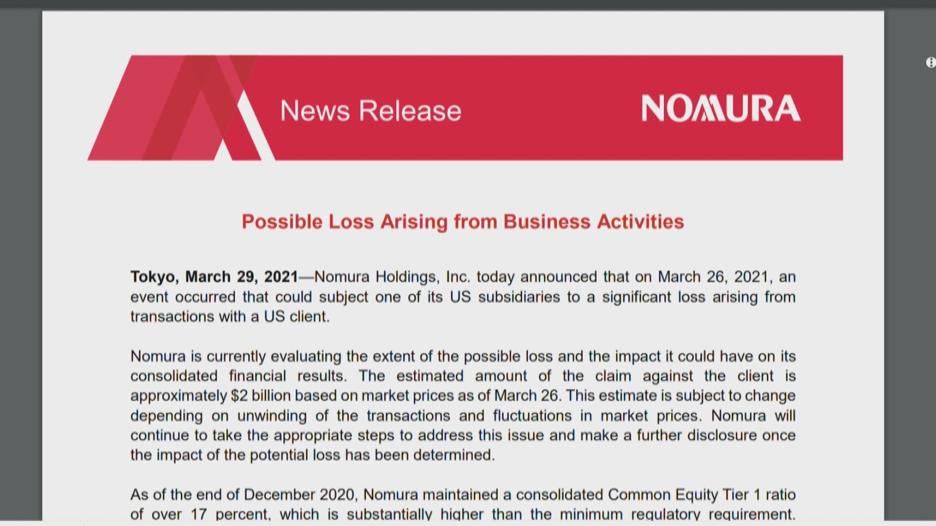 家族基金爆倉！野村瑞信「重傷」 股價曾瀉逾10%