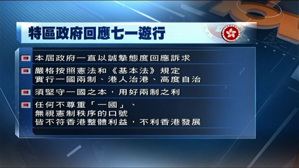 政府聲明回應七一遊行　指各政策範疇有成果