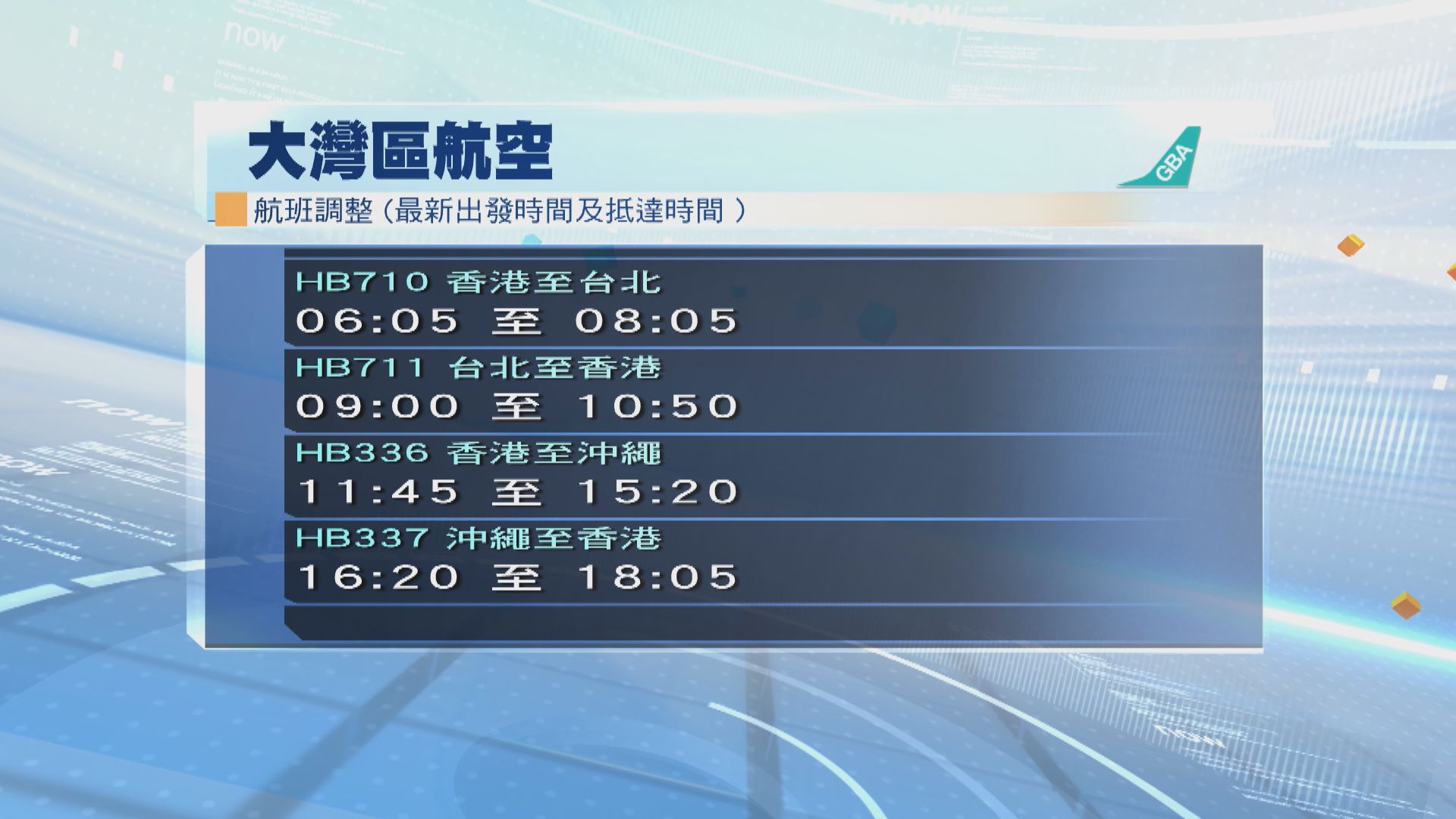大灣區航空調整四班香港來往台北及沖繩的航班