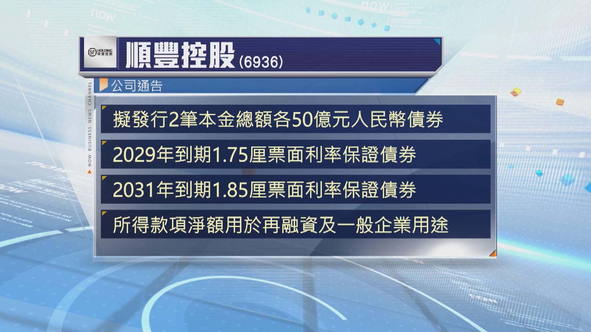 順豐建議發行2筆總額共100億元人民幣債券