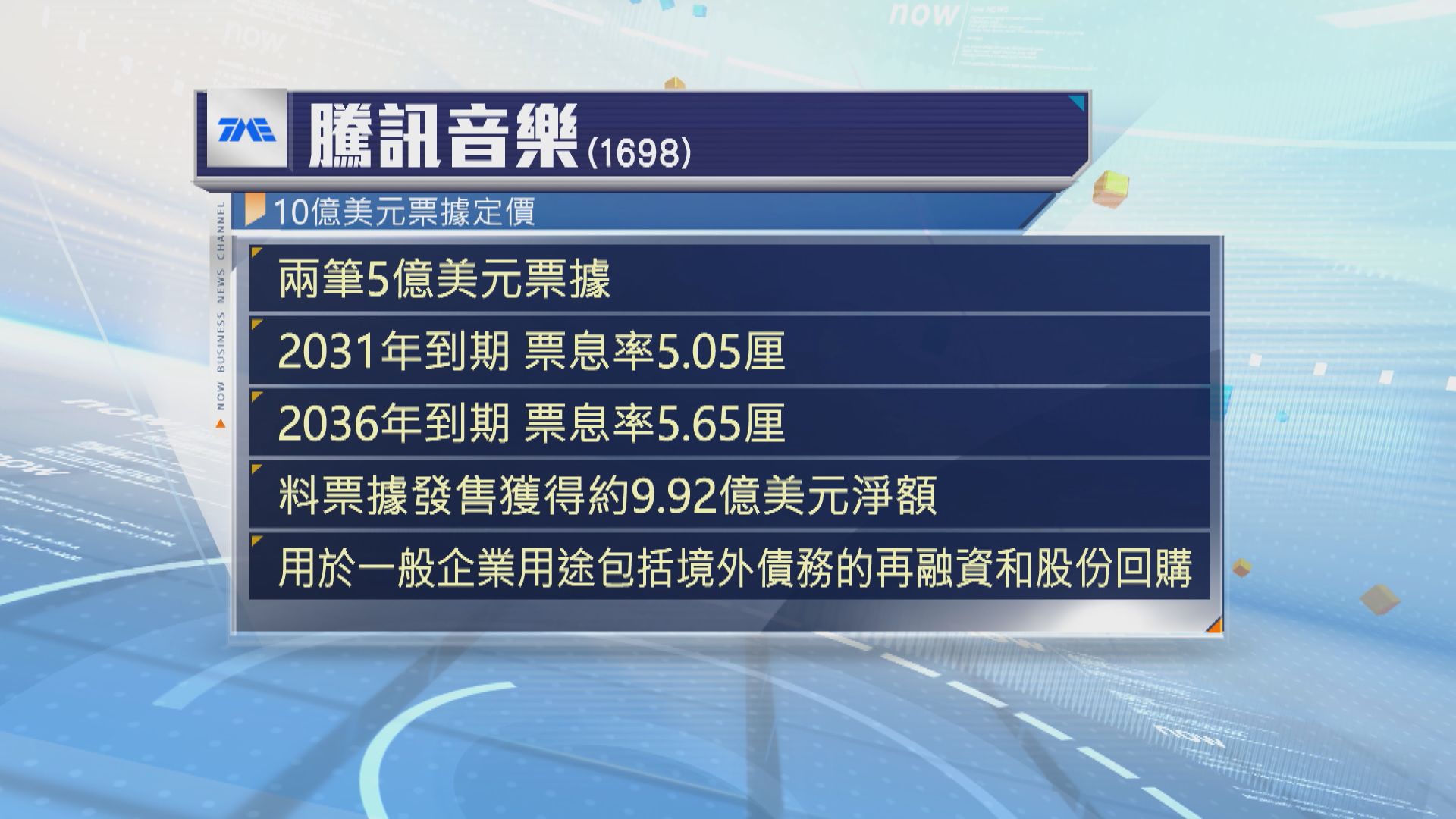 騰訊音樂10億美元票據定價