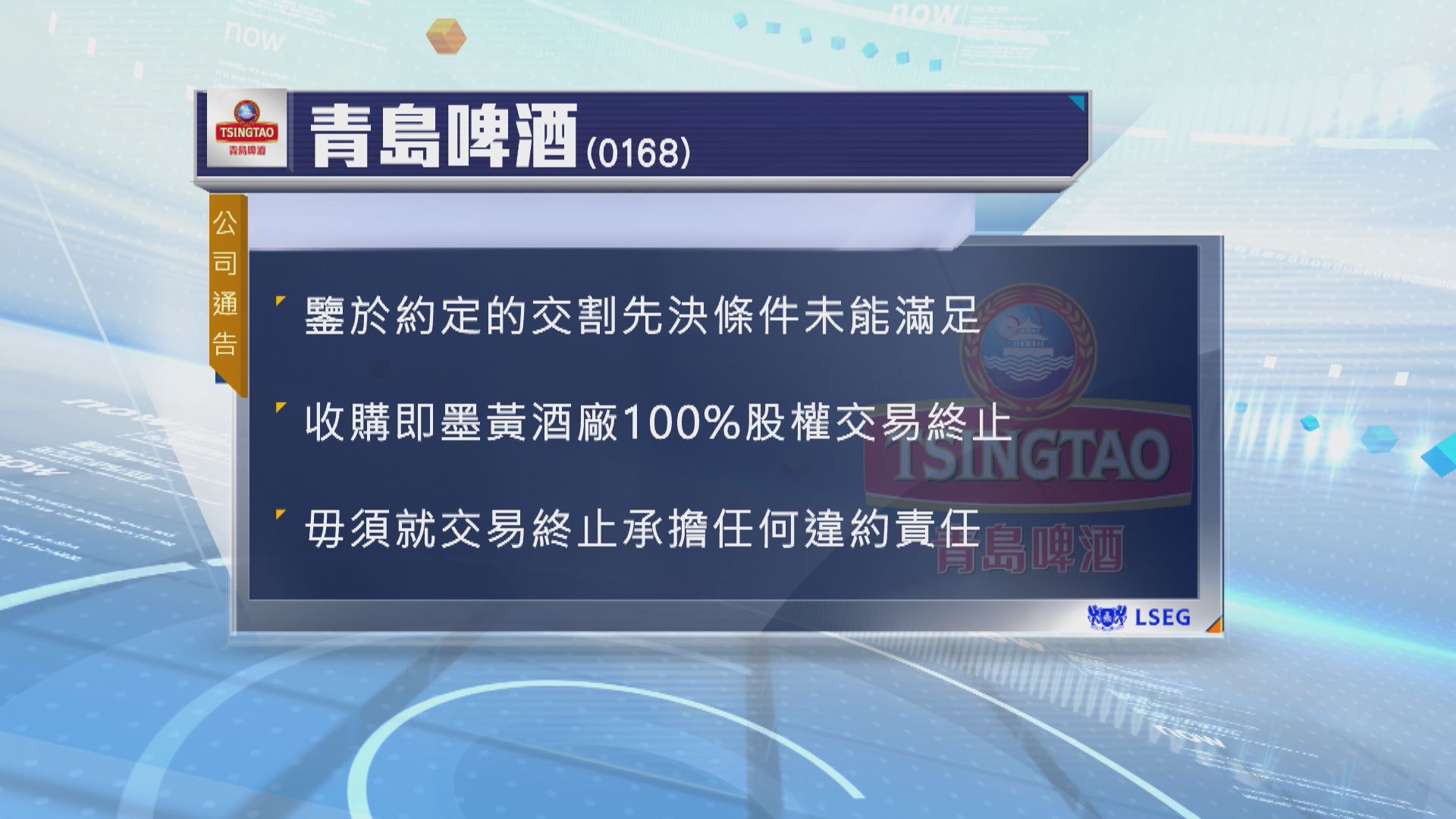 青島啤酒收購黃酒廠的交易告吹
