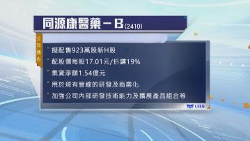 同源康醫藥計劃配股　集資淨額約1.54億元