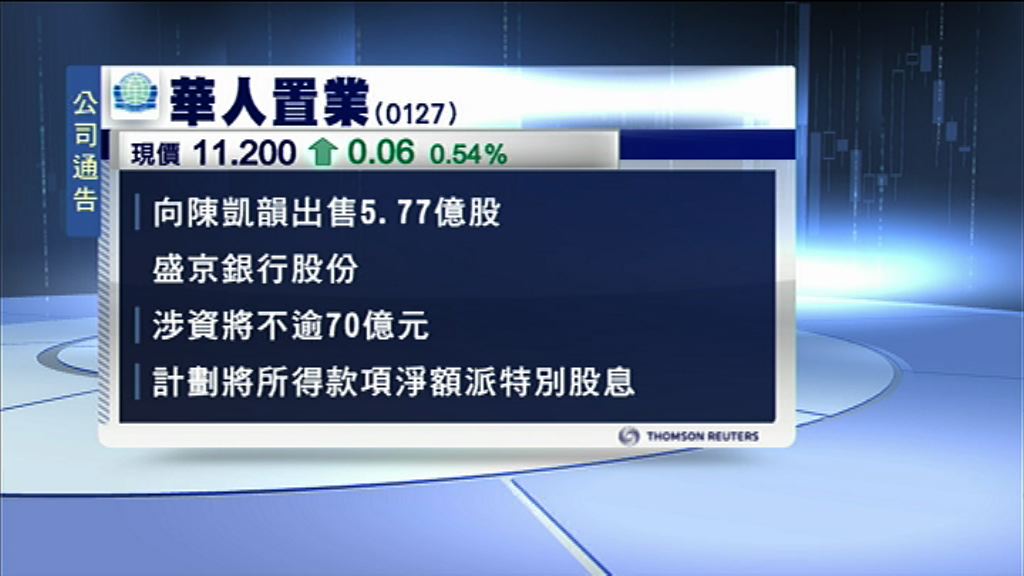 【或派特息】華置向甘比悉售盛京持股