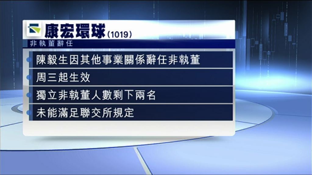 【明起生效】陳毅生辭任康宏環球非執董