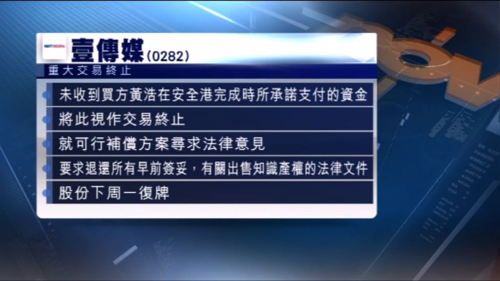 壹傳媒終止出售壹週刊等業務
