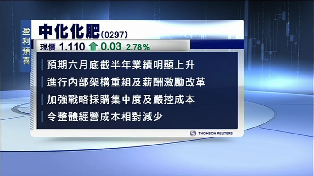【盈喜】中化化肥料中期業績明顯上升