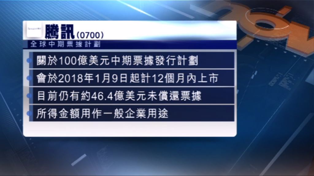 騰訊計劃發行100億美元全球中期票據