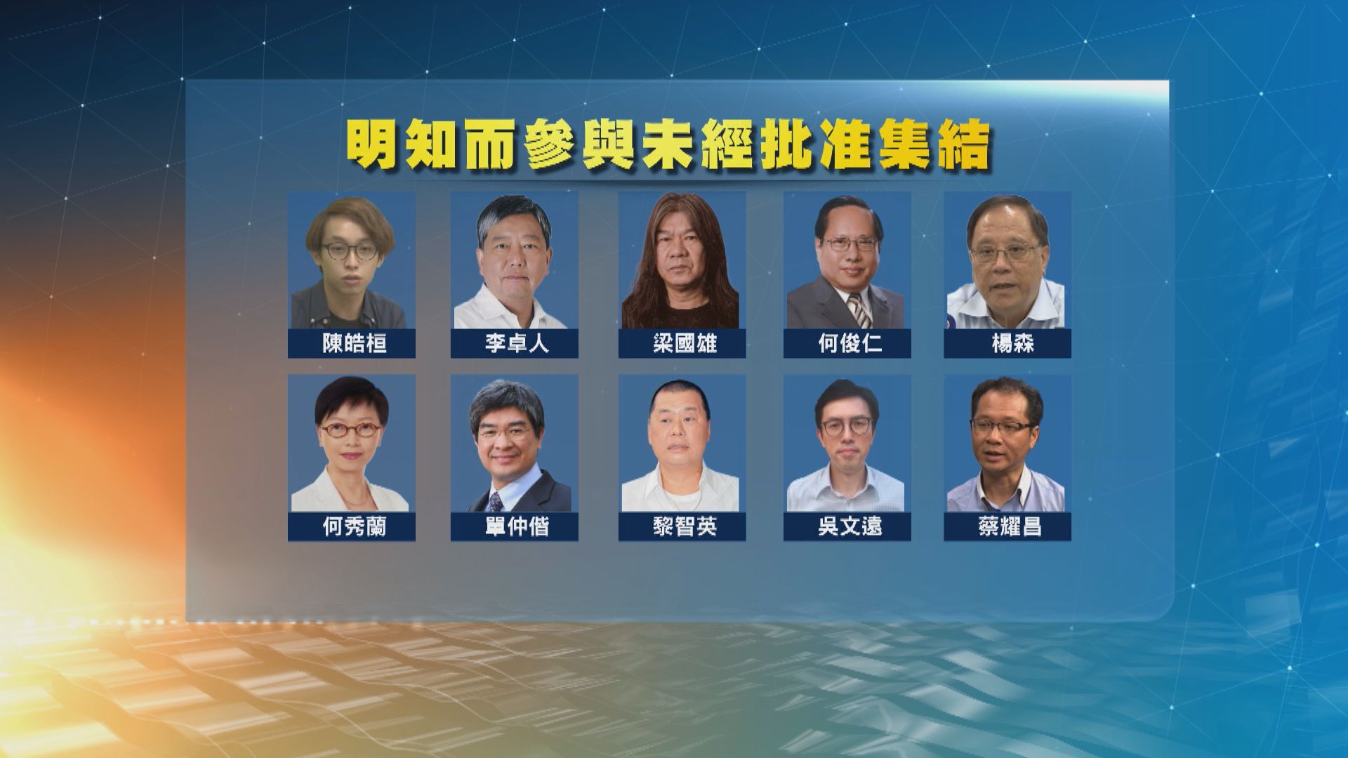 黎智英等十人承認前年組織未經批准集結　案件周二繼續