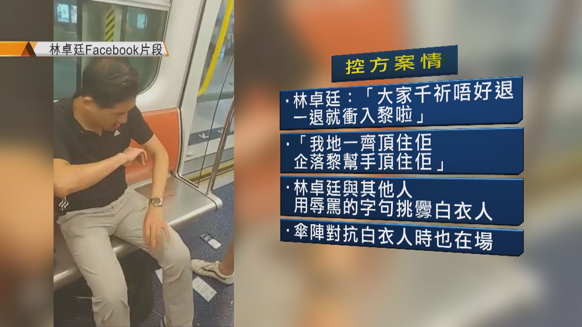 據悉控方案情指林卓廷用辱罵字句挑釁白衣人