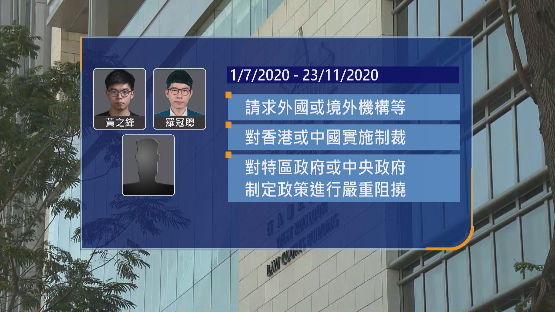 涉與羅冠聰等人請求制裁香港　黃之鋒被控串謀勾結外國勢力罪　押後至八月八日再訊