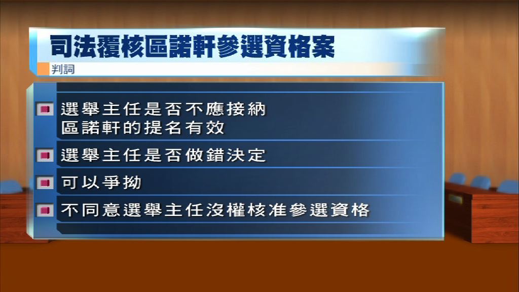 官指選舉主任應否確認區諾軒提名或可爭辯