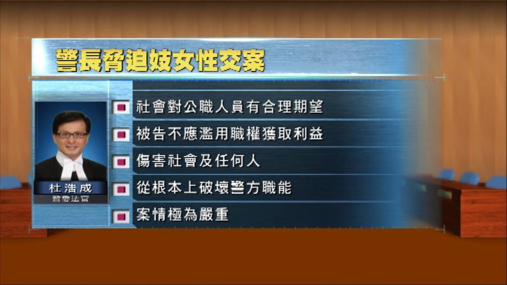 警長脅迫妓女性交判囚　官指破壞警方職能