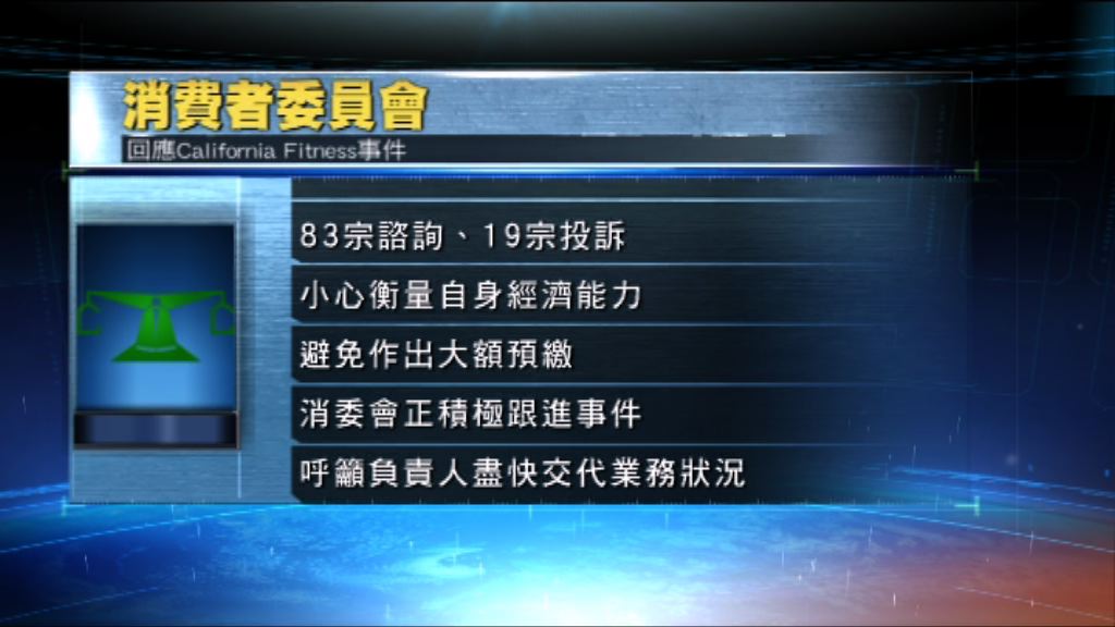 消委會：收到近百宗有關加州健身投訴及查詢