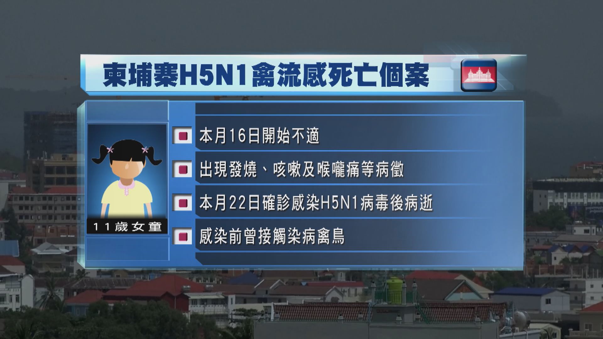 柬埔寨女童染H5N1禽流感死亡　世衛促各國加強警惕