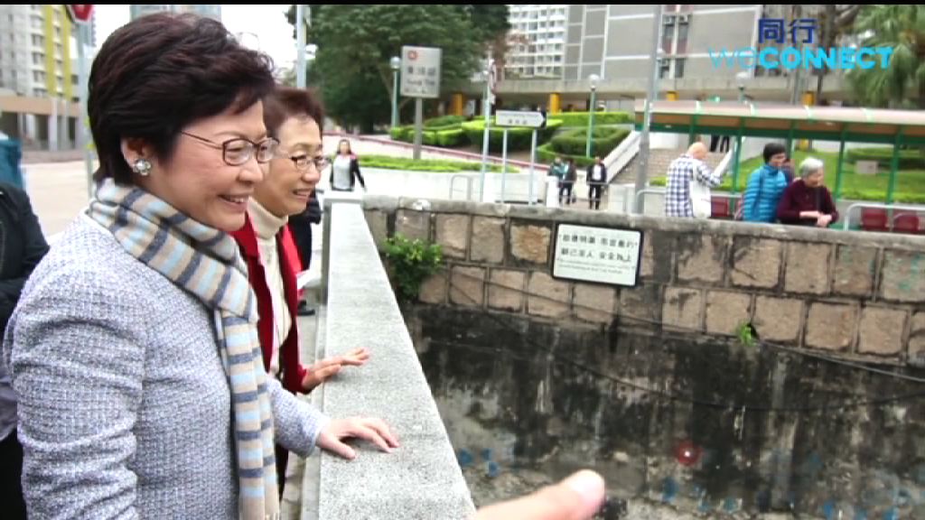 林鄭月娥由陳婉嫻陪同下落區