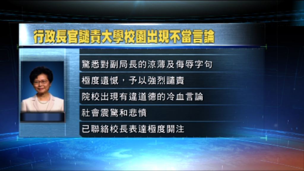 林鄭月娥譴責大學校園出現不當言論