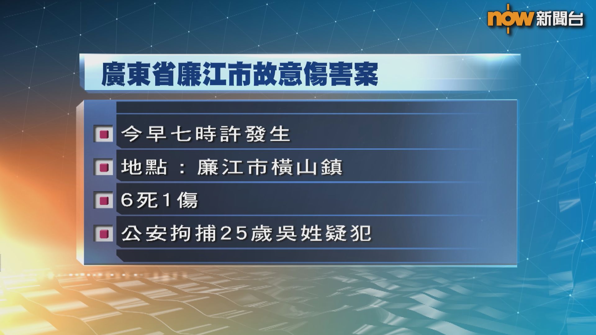 廣東省廉江市故意傷害案6死1傷 疑犯被捕