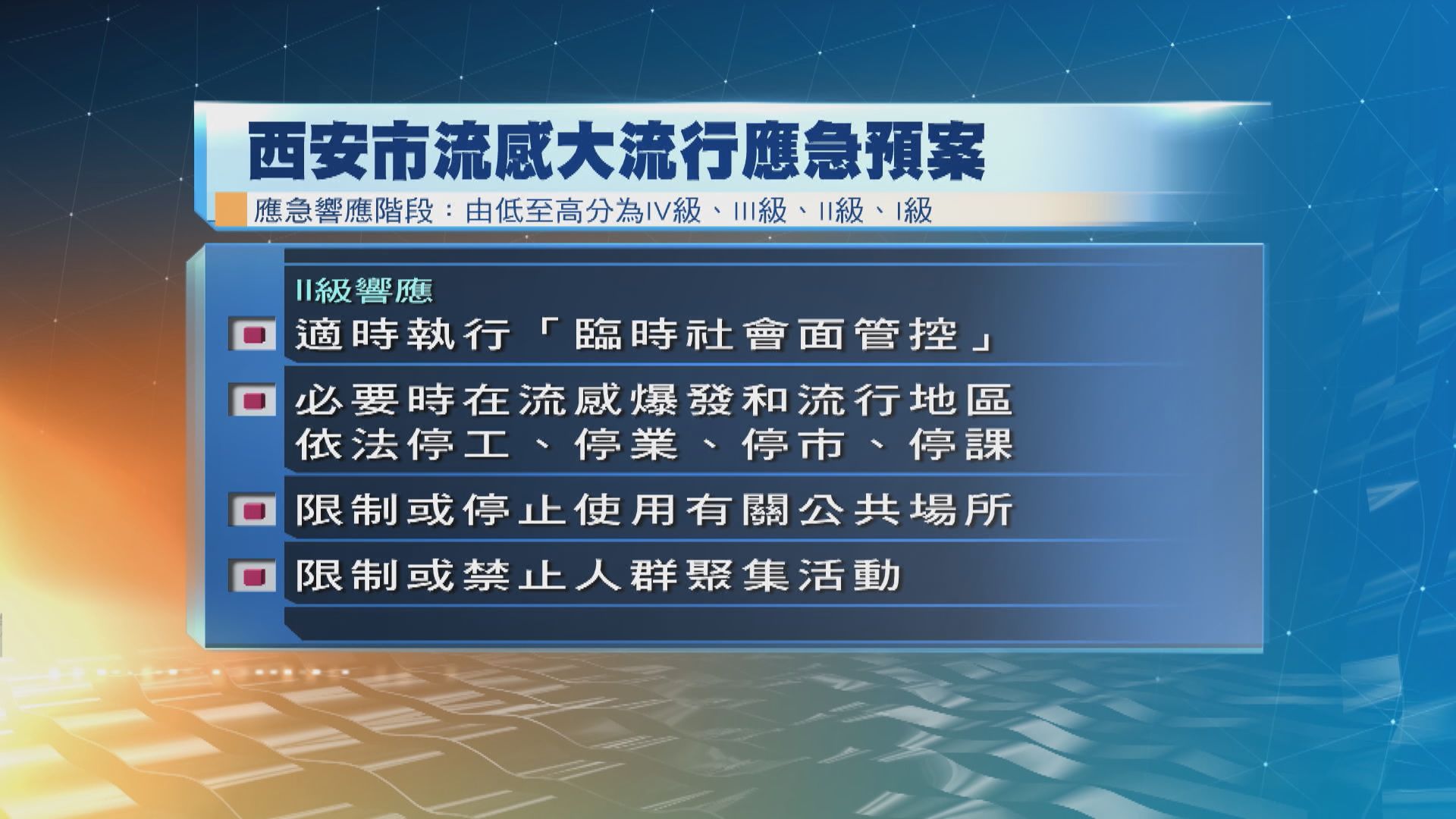 西安市發布流感大流行應急預案　指必要時會於流感爆發地區實行停工、停課