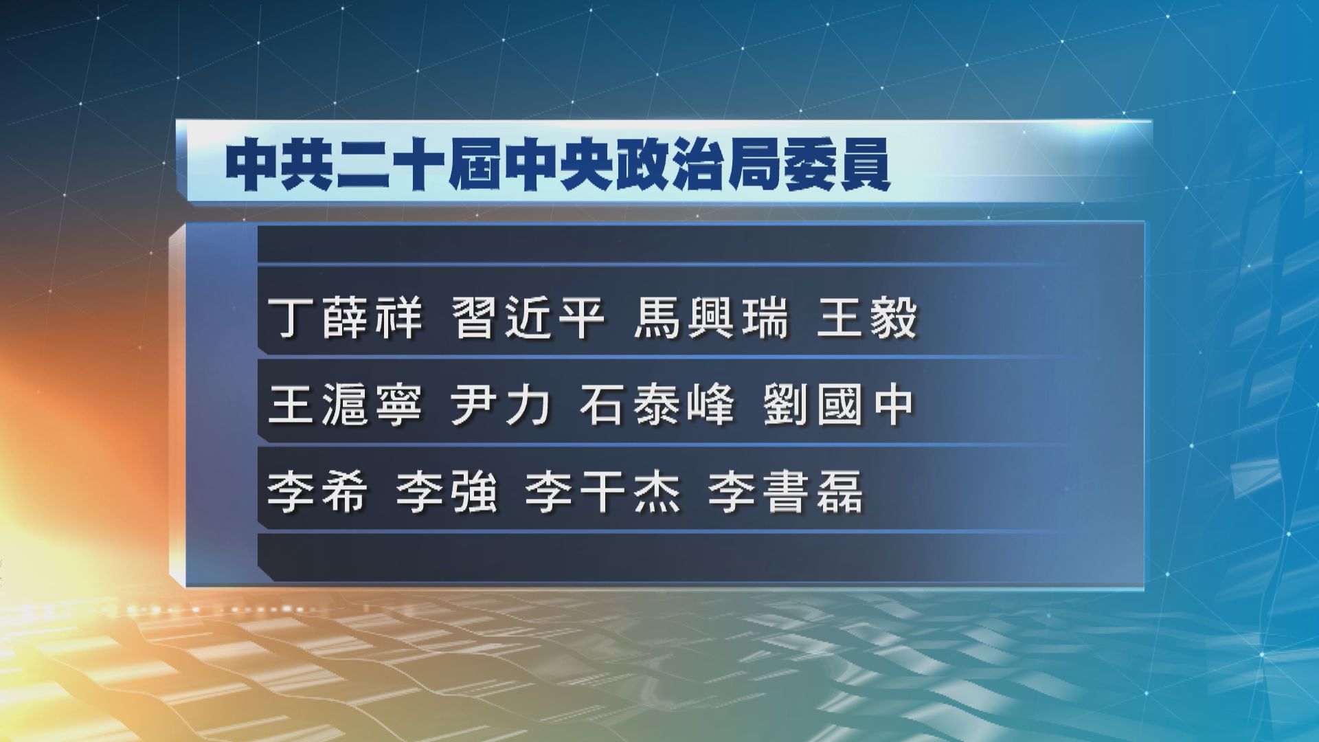中共二十屆一中全會發會議公報　中央政治局委員有24人