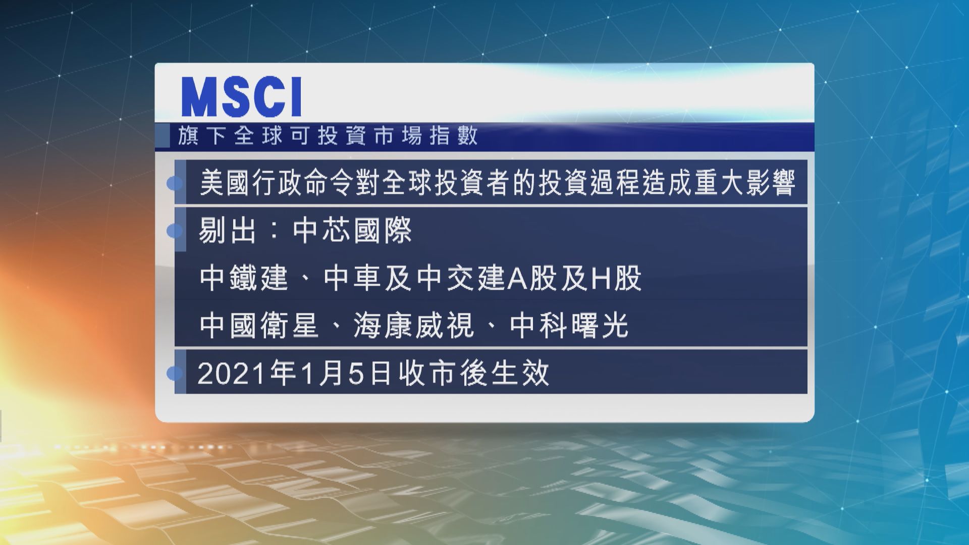 MSCI部分指數剔除10間中企