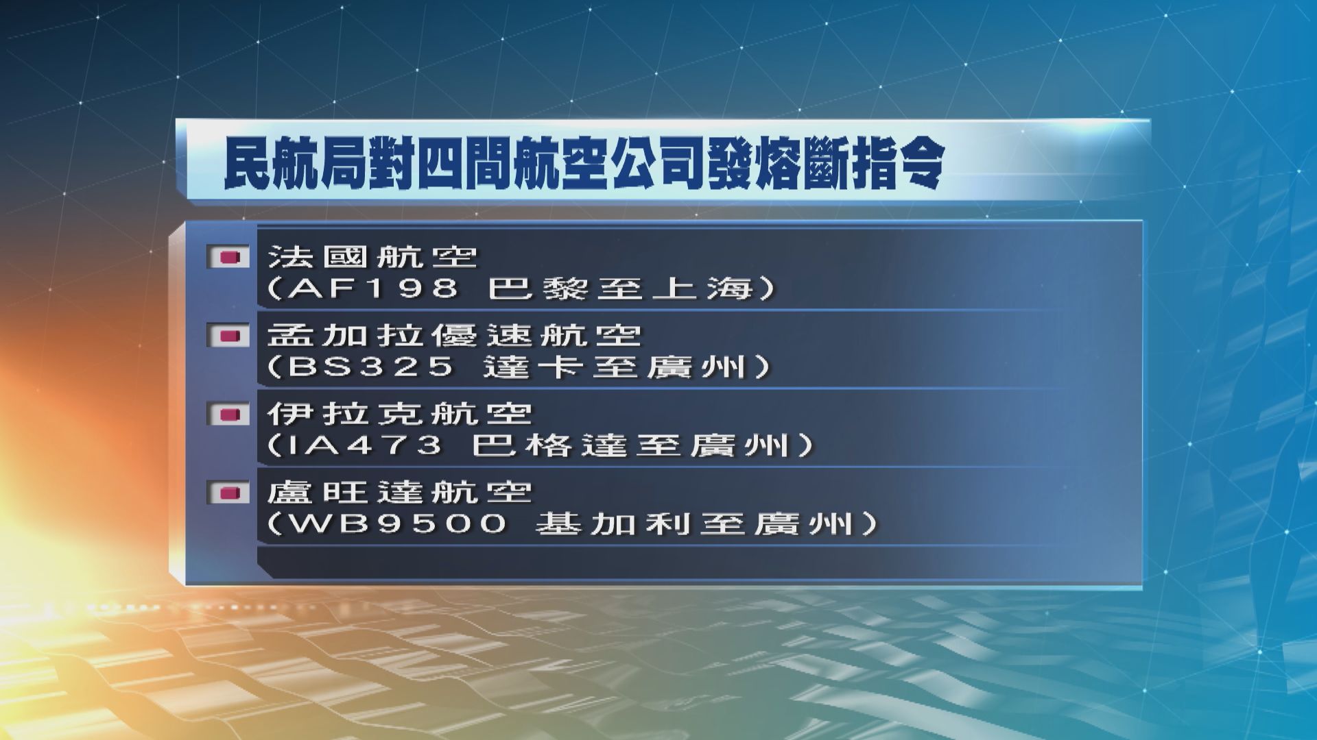 中國民航局對四間航空公司發出熔斷指令