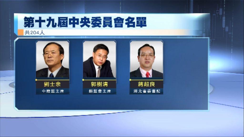 【十九大閉幕】劉士余、郭樹清、蔣超良晉身中委
